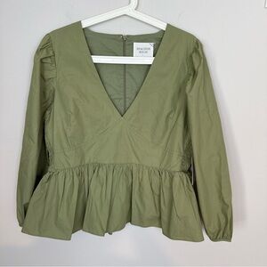 Hyacinth House Womens Elaona Green Puff Sleeve Blouse Shirt Top Large NWT